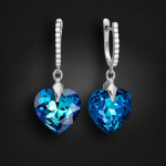 Naiste h&otilde;bedased k&otilde;rvar&otilde;ngad DiamondSky "Romantic Heart III R (Bermuda Blue)" Swarovski kristallidega