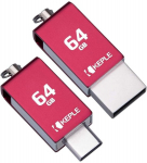 USB pulk M&auml;lupulk Keple 64 GB kahekordse USB- ja C-t&uuml;&uuml;pi USB-&uuml;hendusega, punane