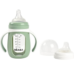 Klaasist lutipudel Beaba 2in1, roheline, 4 kuud+, 210 ml