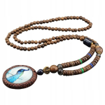 NEPAL BUDDHA MALA Tiibeti puidust kaelakee K&auml;sitsi valmistatud amulett EL85, NEPAL BUDDHA MALA Tibeto medinis vėrinys Rankų darbo amuletas