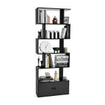 Costway raamaturiiul uste ja 5-korruselise puidust riiuliga 183 x 70 x 23 cm, must ruumijagaja