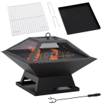 Tulekauss 45 x 45 x 34 cm roostevabast terasest l&otilde;kkekoht koos s&auml;demekaitse ja tuleharkiga Tulekausid Tulekorv aeda, r&otilde;dule, BBQ telkimiseks Must