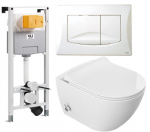 5-in-1 KOMPLEKT: Oli raam + VIBA Premium Sua WC-pott bideega + kuuma/k&uuml;lma vee kraan + SLIM Soft Close istumispind + Oli loputusnupp, valge