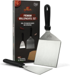 Grillart&reg; Premium grillilabidate komplekt, valmistatud kvaliteetsest roostevabast terasest, m&otilde;eldud purustatud burgerite jaoks, sisaldab 30 burgeripaberi t&uuml;kki - grillilabidas plancha ja teppanyaki jaoks - roostevabast terasest grillilabidas -