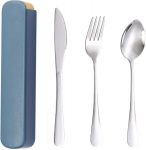 Kaasaskantavad reisitarvikud koos &uuml;mbrisega, korduvkasutatavad roostevabast terasest s&ouml;&ouml;giriistad telkimiseks, l&otilde;unaks, t&ouml;&ouml;le, kooli, piknikule kahvli, lusika, noaga reisimiseks (tumesinine)