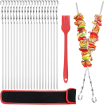 20 roostevabast terasest kebabivarda komplekt, 40 cm pikkused roostevabast terasest grillvardad ja &otilde;lipintsel, korduvkasutatavad grillitarvikud nailonkottiga liha, k&ouml;&ouml;giviljade, l&otilde;kke, grillplaadi jaoks