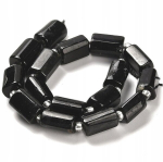 Looduslik must turmaliin 9&ndash;11 mm silinder, 18 cm n&ouml;&ouml;r, 15 tk, ebakorrap&auml;rane kivi