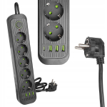 Masterled pikendusjuhe 2m 4x Usb maandusega 5 pesa must 3x1mm