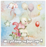 &Otilde;nnitluskaart 3. s&uuml;nnip&auml;evaks, pastelsed loomad, elevant + &uuml;mbrik