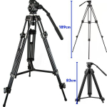 Statiiv Alumiiniumisulamist kaamerastatiiv kahepoolse videop&auml;isega, maksimaalne k&otilde;rgus 1890mm, toetab kuni 8kg kaameraid, fotostatiiv, videostatiiv, professionaalne statiiv
