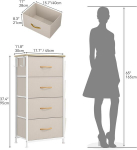 Yitahome Kummut, 4 kangast sahtlit k&auml;epidemetega, hoiukapp konksudega, sahtlikapp k&uuml;ljetaskutega, kapp, metallraam, kangast kummut magamistuppa, elutuppa