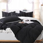 Lawenda voodipesukomplekt stripes 135 x 200 cm must valge reversible voodipesukomplekt pehme mikrokiust voodipesukomplekt moodne triibuline tekikott ja padjap&uuml;&uuml;rid 80 x 80 cm lukuga