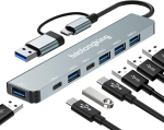 17,8 cm-1 Hub adapter, Usb C hub 2 Usb-c andmepordiga, Usb3.0 ja 4 Usb2.0, kaasaskantav Usb C multiport adapter, tahvelarvutile, s&uuml;learvutile, Ps5/ps4, Switch, printerile, Usb ventilaatorile, m&auml;lupulgale (7 &uuml;hes, hall)