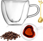 Yuragim emadep&auml;eva kingitused emale, topeltseinaga kohviklaasid kingitused emale, 180 ml s&uuml;damekujuline tass topeltseinaga klaasid termoklaasid teeklaasid k&auml;epidemega + lusikas, kingitus emadep&auml;eva s&uuml;nnip&auml;evaks