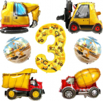 7 Digger &otilde;hupalli komplekt, 3. s&uuml;nnip&auml;ev, Digger fooliumist &otilde;hupall, Digger kaunistus, laste s&uuml;nnip&auml;evapidu 3 poisile, ehitusplatsi teemaline pidu, ehitusplatsi s&uuml;nnip&auml;eva kaunistus