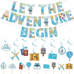 Yeemeen b&auml;nneri dekoratsioonikomplekt Let the Adventure Begin vimplib&auml;nner, rippuvad keerised, peokaunistus, h&uuml;vastij&auml;tupeo kaunistus kooli l&otilde;petamise, pensionile j&auml;&auml;mise, koolil&otilde;petajate s&uuml;nnip&auml;evapidude reiside jaoks