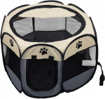 Coolty kaasaskantav kokkupandav lemmikloomade m&auml;nguaedik, 8 paneeliga kennel, telk koertele, kassidele, k&uuml;&uuml;likutele ja v&auml;ikestele loomadele, 91 x 91 x 58 cm (beež + hall)