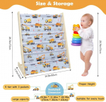 Wooshwa lasteraamatukapp lastetuppa, lasteriiul, v&auml;ike raamaturiiul 5 riiuli ja 3 taskuga, hoiuriiul, raamatuorganisaator, mis on valmistatud m&auml;nnist ja oxfordi kangast (ekskavaator)