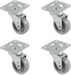 Amig - 4 m&ouml;&ouml;bliratta komplekt, mudel 2500, plaadi ja kuullaagritega, m&otilde;&otilde;dud: 60 mm, maksimaalne koormus ratta kohta: 40 kg, valmistatud nailonist, hall, ilma pidurita