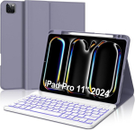 Iveoppe klaviatuur Ipad Pro 11 tolli 2024 (m4) jaoks, &uuml;mbris klaviatuuriga Ipad Pro 5. p&otilde;lvkonna jaoks, magnetiline eemaldatav 7 v&auml;rvi valgustusega bluetooth Qwertz klaviatuur Ipad Pro 11 tolli 2024 jaoks, lilla