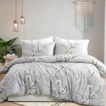 Freyamy Tekikott 140 x 200 cm, Hallid Lilled, T&auml;iskasvanute Voodipesu Lukuga, Mikrokiust Voodipesukomplektid &Uuml;he Padjap&uuml;&uuml;riga 65 x 65 cm, Tr&uuml;kitud Voodipesu