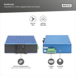 Digitus v&otilde;rgul&uuml;liti - 12 pordiga gigabit ethernet - 8x rj45 + 4x sfp - ip40 - 10/100/1000 mbit/s - din-liistu kinnitus - industrial series - must/sinine