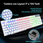 M&auml;nguri klaviatuuri ja hiire komplekt, itaalia paigutus Qwerty vikerkaare Led taustvalgustusega ergonoomiline klaviatuur 6 nuppu 2400 Dpi hiir ja hiirematt, Usb juhtmega, &uuml;hildub Ps4 Xboxiga, valge