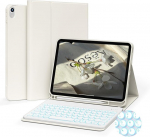 Jksml klaviatuurikohver Ipad (a16) 11-tollisele 2025 ja Ipad 10. p&otilde;lvkonna 10,9-tollisele 2022 &ndash; 7 v&auml;rviline valgustusega Bluetooth-klaviatuur, Qwertz paigutus, pehme Tpu tagakorpus kontorisse/&uuml;likooli (valge kreem)