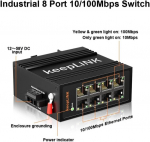Keeplink 8 pordiga t&ouml;&ouml;stuslik ethernet l&uuml;liti, haldamata 10/100mbps v&otilde;rgu din-liistu l&uuml;liti, ip40, t&ouml;&ouml;temperatuuri vahemik -30&deg; kuni 70&deg;c (-22&deg; - 158&deg;f)