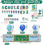 Kooli dekoratsioon poisile, koolilapse 2024. aasta dekoratsioonide komplekt, koolilapse vanik, suhkrukottide b&auml;nner, hurraa koolilapse laudlinad, 15 &otilde;hupalli abc 123-ga, 8 koolikoogi kaunistust, sinine