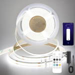 Fuiqi Cob Led riba 5 m, p&auml;evavalgus valge 6000 K Led riba, 24 V valgusriba, dimmerdatav koos kaugjuhtimispuldi ja toiteallikaga, nutirakendus, Cri>90, 8 mm laius, sobib magamistubadesse, k&ouml;&ouml;kidesse, kappidesse