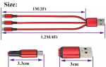 Kolm-&uuml;hes Usb 2.0 mikrokaabel, 1,2 m, punane (2 tk.)