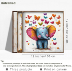 Piy maal loomade l&otilde;uenditr&uuml;kk, armas elevant seinamaalinguna, v&auml;rvilised liblikatega l&otilde;uendist seinapildid, kunstiprindid magamistuppa, elutuppa, kohvikusse, s&ouml;&ouml;gituppa, 3 paneeli 30 x 30 cm (90 x 30 cm)