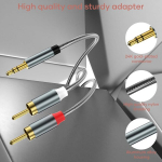 Lalasis rca kuni 3.5 mm pesani, audio aux kaabel 3.5 mm pesa kuni 2 rca y telerile, arvutile, mobiiltelefonile, mp3-m&auml;ngijale, k&otilde;larile, hifi s&uuml;steemile, kodukinole, autoraadiole, tahvelarvutile, v&otilde;imendile, soundbarile jne (2 m)