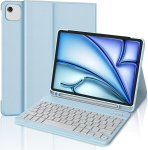 Iveoppe klaviatuur ipad air 11 2025 m3/2024 m2 jaoks, kaitse&uuml;mbris pliiatsi hoidjaga, &uuml;mbris bluetooth magnetilise qwertz klaviatuuriga ipad air 7th/6th generation 11 tolli m3/m2 jaoks, baby blue