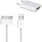 [&Uuml;hildub iPhone 4 - 4S - 3G - 3GS] Kaabel 1M + Valge Seinapang Charger [Phonillico&reg;]