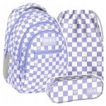 Kooliseljakottide komplekt, 3-osaline, lilla - malemustriga
