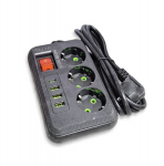 Happy people andy pikendusjuhe, 2m., koos USB ja Type C &uuml;hendustega ning 3 pistikupesaga