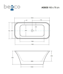 Vann Besco Assos, 160 x 70 cm, koos klik-klak valge, puhastatav pealt