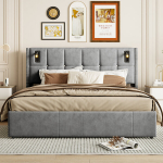Voodi 140&times;200cm, lugemislambi ja USB-pordiga, hall, flanell