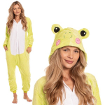 Naiste &uuml;hes t&uuml;kis Kigurumi pidžaama kost&uuml;&uuml;m, roheline konn, 165-175 cm, L