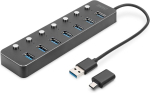 Digitus usb jaotur - 7 porti - usb 3.0 - kuni 5 gbit/s - pordid eraldi l&uuml;litatavad - sisaldab usb-a kuni usb-c adapterit - plug & play - alumiiniumkorpus - tumehall