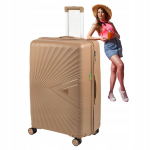 Suur beež ratastega reisikohver, kerge ja vastupidav, sobib lennureisiks, 100 l, Wowbag 7905 L champagne