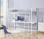 DOLCE Korrusvoodi Laua ja Korraldajaga, Valge &ndash; Ruumi S&auml;&auml;stev Metallist K&otilde;rgevoodi 90x200 cm Madratsile