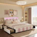 Voodi 160x200 cm, LED- ja USB-portidega peatsipea, 4 sahtlit, sametpolster