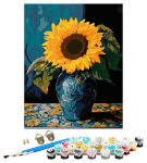 Numbrite j&auml;rgi maalimine &ndash; pilt, v&auml;rvid, pintslid, komplekt - Sunflower in a vase