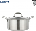 Roostevabast terasest pott klaasist kaanega, 3 kihiline, 24 x 12 CM, 5 L, TITANIUM3, HR-MRK-24, COOKING BY HEINNER
