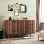 Puidust ja rotangist kuue sahtliga kummut - multifunktsionaalne hoiukapp - pruun