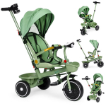 Laste kolmerattaline 2 &uuml;hes, p&ouml;&ouml;rlev iste, kokkupandav varikatus, roheline, ECOTOYS