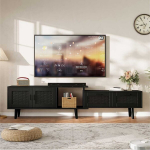Reguleeritav TV Alus 146&ndash;180 cm PVC Rotang Disainiga, 2 Ust, 2 Sahtlit, Kuni 75&Prime; Telerile, Must